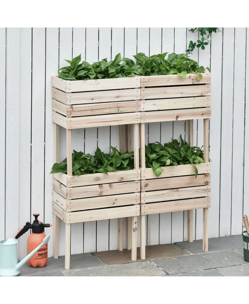 Raised Garden Beds, Set of 4 Wood Box Planters, Draining