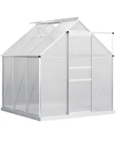 Outsunny 6' x 6' Polycarbonate Walk-in Greenhouse Kit w/ Sliding Door, Silver