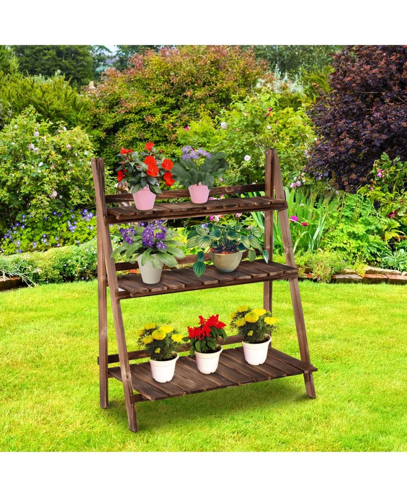 3 Tier Ladder-style Wooden Flower Plant Stand Outdoor Garden Shelf