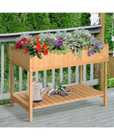 Elevated Natural Plant Stand Outdoor Flower Bed 8 Grid Box w/ Storage