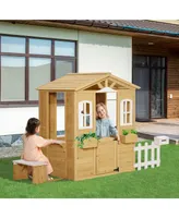 Outsunny Outdoor Playhouse w/ Fence Serving Station 82.75" L x 42.25" W x 55" H