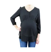 Indigo Poppy Maternity 3/4 Sleeve Button Front Babydoll Top