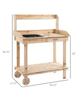 Wood Potting Bench Workstation Table w/ Storage Cabinet, Shelf Natural