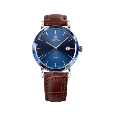 Magno Swiss Men's 40mm Watch - Blue & Rose Gold Dial