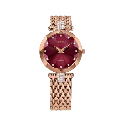 Facet Strass Swiss Rose Gold Plated Ladies 30mm Watch - Burgundy Dial