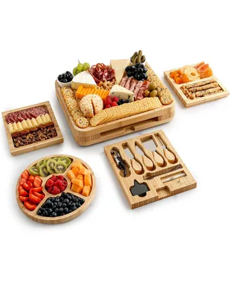 Premium Bamboo Cheese Board Deluxe Set with 4 Piece Knife Set