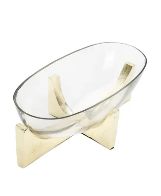 Classic Touch Glass Oval Bowl on Block Base