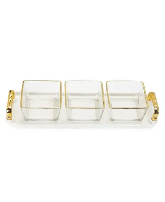 Classic Touch 3-Piece Trimmed Glass Bowl on Serving Dish Tray
