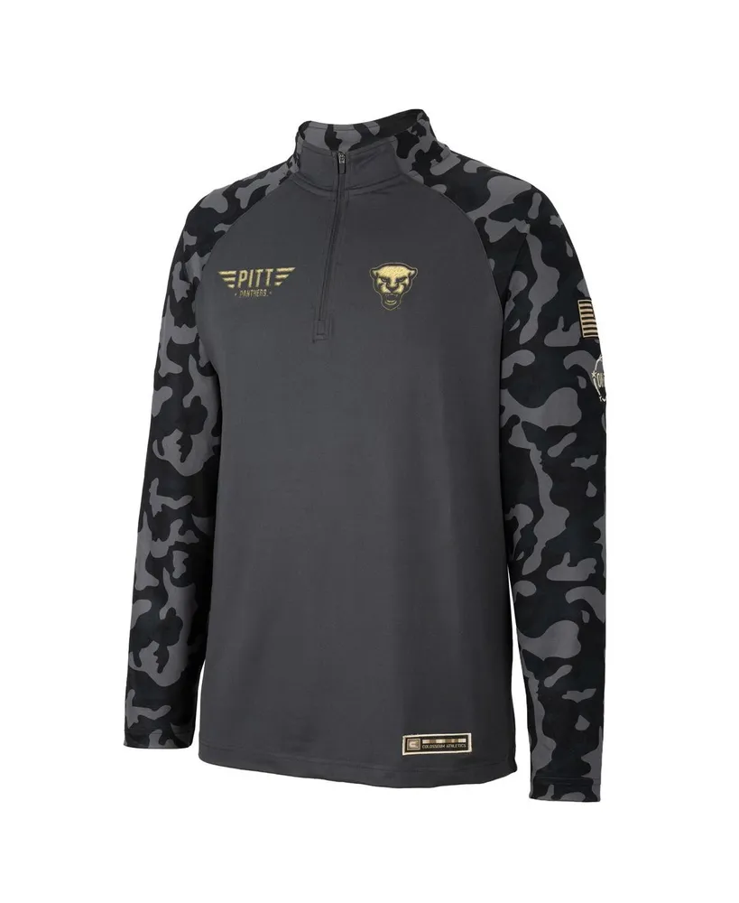 Men's Colosseum Charcoal Pitt Panthers Oht Military-Inspired Appreciation Long Range Raglan Quarter-Zip Jacket