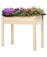 Elevated Natural Garden Plant Stand Outdoor Flower Bed Box Wooden