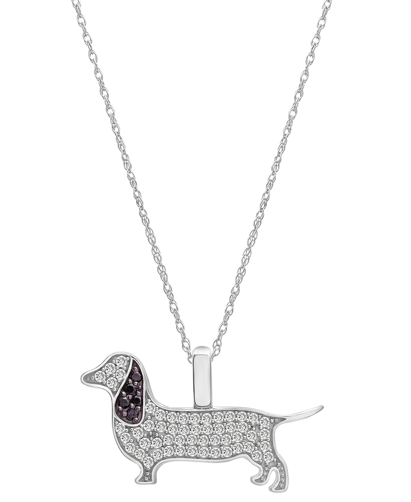 Wrapped White Diamond (1/5 ct. t.w.) & Black Diamond (1/20 ct. t.w.) Dachshund Pendant Necklace in 10k White Gold, 16" + 2" extender, Created for Macy