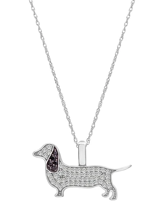 Wrapped White Diamond (1/5 ct. t.w.) & Black Diamond (1/20 ct. t.w.) Dachshund Pendant Necklace in 10k White Gold, 16" + 2" extender, Created for Macy