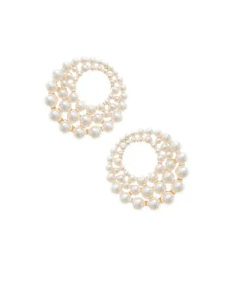 Ettika Blushing Imitation Pearl Earrings in 18K Gold Plating