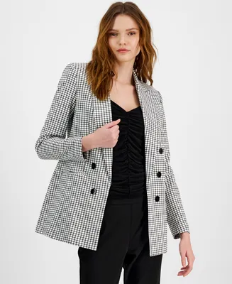 Bar Iii Women's Mini-Check-Print Faux-Double-Breasted Jacket, Created for Macy's
