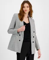 Bar Iii Women's Mini-Check-Print Faux-Double-Breasted Jacket, Created for Macy's