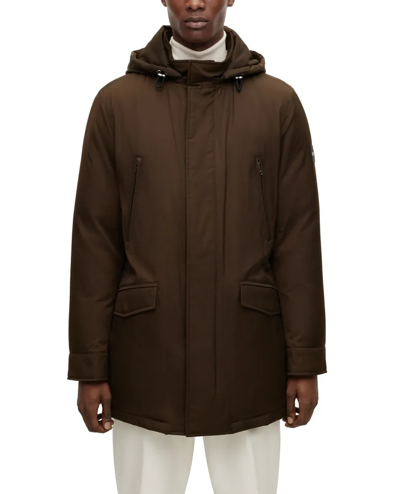 Boss by Hugo Men's Down-Filled Logo Patch Hooded Jacket