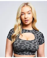 Women's Caneva Leopard Recycled Cut Out Crop Top - Grey