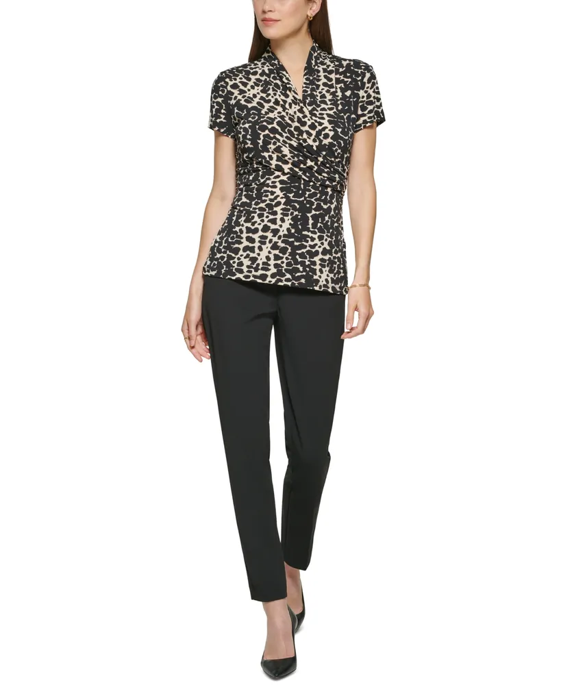 Dkny Petite Animal-Print Draped Surplice Blouse, Created for Macy's