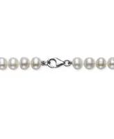 White Cultured Freshwater Pearl (6mm) Necklace and Matching Stud (7-1/2mm) Earrings Set Sterling Silver