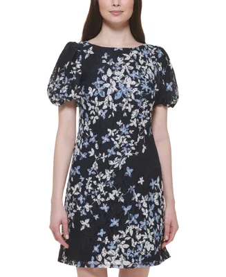 Jessica Howard Women's Floral-Print Puff-Sleeve Lace Sheath Dress
