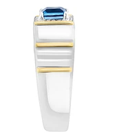 Effy Men's London Blue Topaz (1 ct. t.w.) & Diamond (1/10 ct. t.w.) Ring in Sterling Silver & 18K Gold-Plate