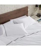 Aston and Arden Sateen California King Sheet Set, 1 Flat Sheet, 1 Fitted Sheet, 2 Pillowcases, 600 Thread Count, Sateen Cotton, Pristine White with Fi