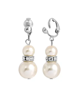 2028 Graduated Faux Imitation Pearl and Crystal Clip Earrings