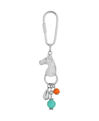 2028 Horse Head with Blue and Orange Beads Key Fob