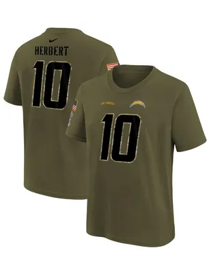 Big Boys Nike Justin Herbert Olive Los Angeles Chargers 2022 Salute To Service Name and Number T-shirt