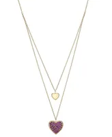 Lab-grown Pink Sapphire Two Heart 17" Layered Pendant Necklace (7/8 ct. t.w.) in 14k Gold-Plated Sterling Silver