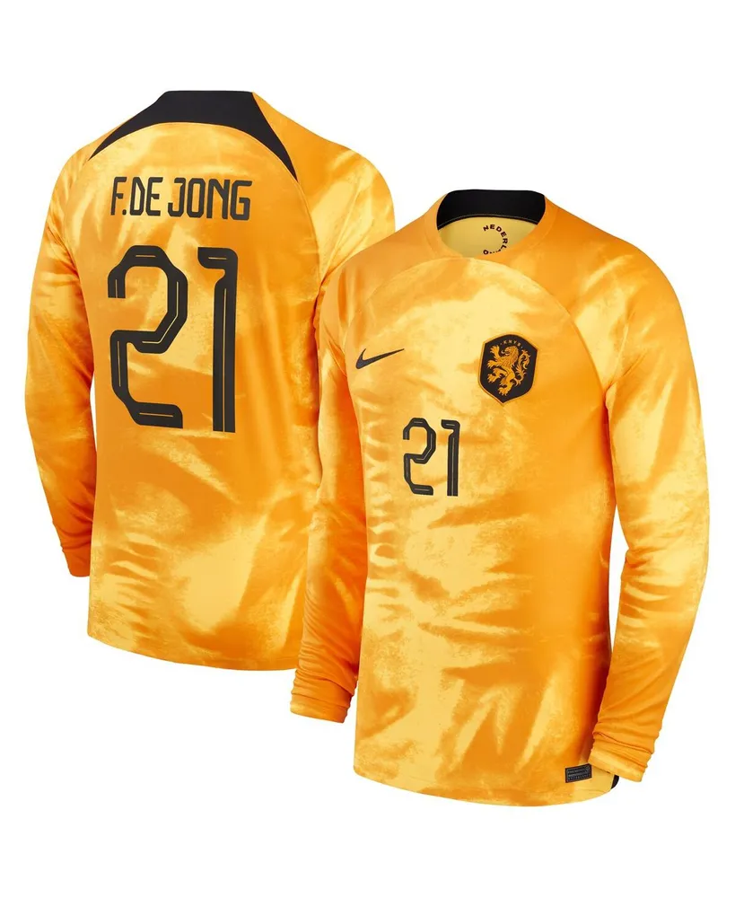 Men's Nike Frenkie de Jong Orange Netherlands National Team 2022/23 Home Breathe Stadium Replica Player Long Sleeve Jersey