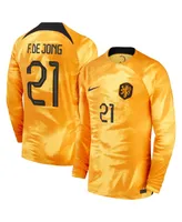 Men's Nike Frenkie de Jong Orange Netherlands National Team 2022/23 Home Breathe Stadium Replica Player Long Sleeve Jersey
