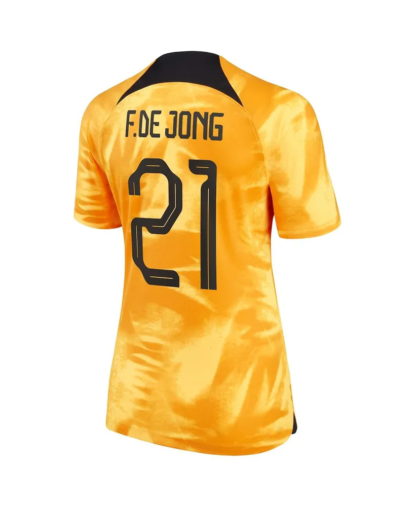 Women's Nike Frenkie de Jong Orange Netherlands National Team 2022/23 Home Breathe Stadium Replica Player Jersey