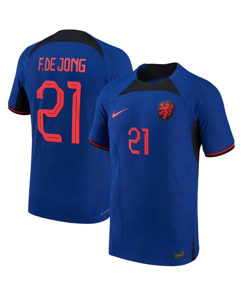 Men's Nike Frenkie de Jong Blue Netherlands National Team 2022/23 Away Vapor Match Authentic Player Jersey