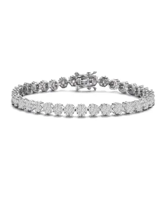 Genevive Sterling Silver with Rhodium Plated Clear Marquise and Round Cubic Zirconia Flower Design Tennis Bracelet