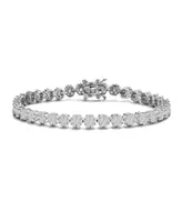 Genevive Sterling Silver with Rhodium Plated Clear Marquise and Round Cubic Zirconia Flower Design Tennis Bracelet