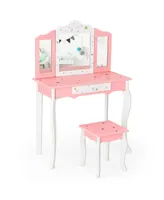 Kids Vanity Princess Makeup Dressing Table Chair Set
