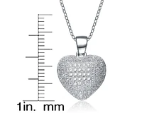 Genevive Cubic Zirconia Sterling Silver Rhodium Plated Micro Set Heart Shape Drop Pendant