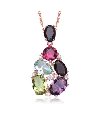 Sterling Silver 18K Rose Gold Plated Multicolored Cubic Zirconia Accent Pendant Necklace