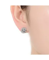 Genevive Sterling Silver with Rhodium Plated Clear Round Cubic Zirconia Swirl Halo Stud Earrings