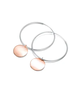 Genevive Stylish Sterling Silver with Round Rose Gold Plated Dangle Hoop Earrings