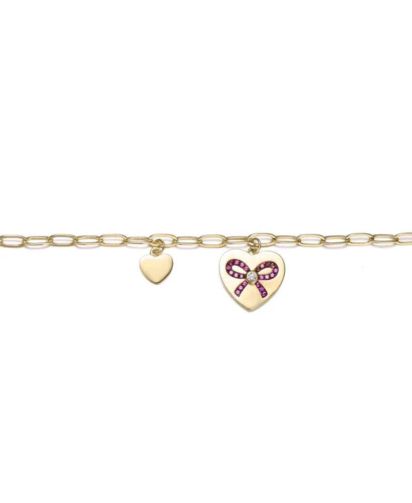 Genevive Sterling Silver Gold Plated Heart Paper Clip Chains Bracelet