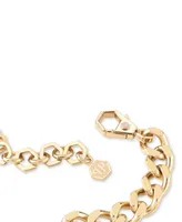 Philipp Plein Gold-Tone Ip Stainless Steel Pave Plein Lettering Cuban Link Necklace, 15" + 2-3/4" extender