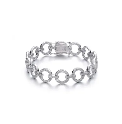 Genevive Sterling Silver Cubic Zirconia Circle Link Bracelet