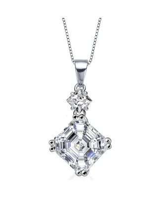 Genevive Sterling Silver White Cubic Zirconia Square Asscher-cut Necklace