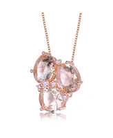 Genevive Sterling Silver 18K Rose Gold Plated Morganite Cubic Zirconia Accent Pendant Necklace