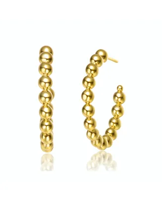 Rachel Glauber 14K Gold Plated Bead Open Hoop Earrings