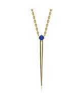 Genevive 14k Yellow Gold Plated with Green Cubic Zirconia Solitaire Spike Pendant Y-Necklace Sterling Silver