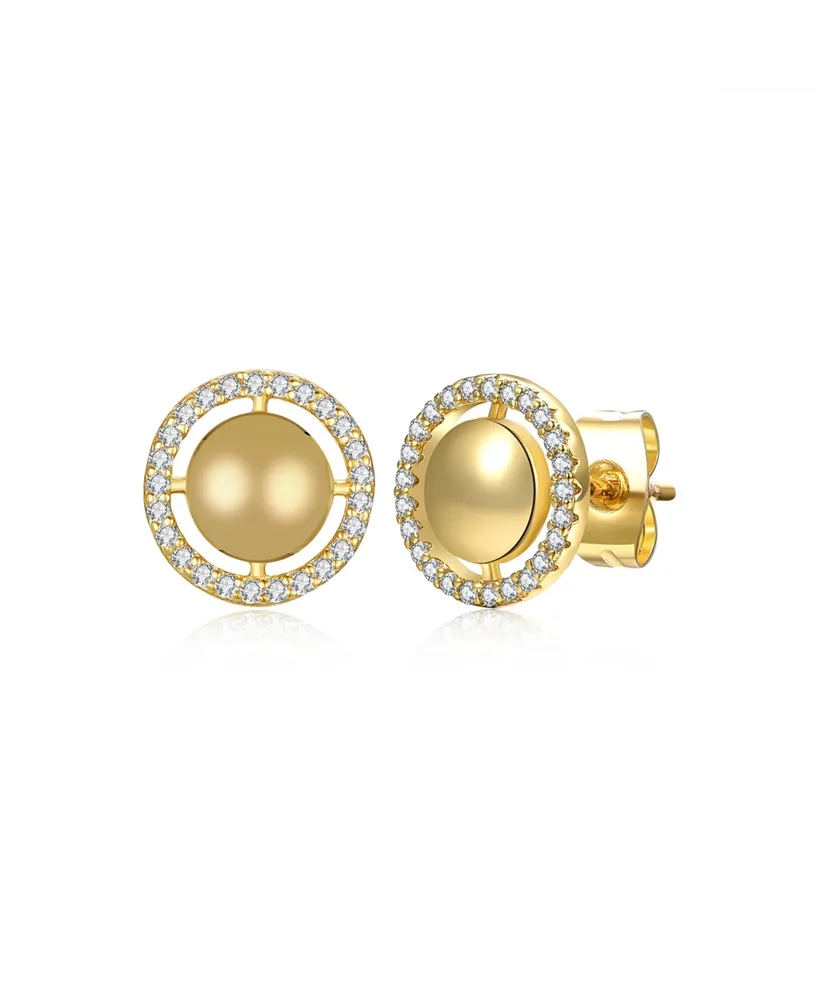 Rachel Glauber Radiant 14k Yellow Gold Plated Eternity Halo Medallion Stud Earrings with Cubic Zirconia