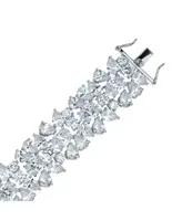 Genevive Exquisite Rhodium-Plated Sterling Silver Flower Bracelet with Cubic Zirconia